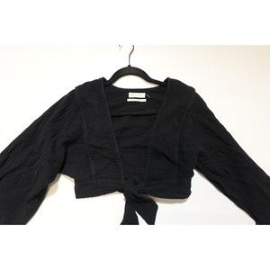 Urban Outfitters Womens Tied Front Top Bubble Knit Black Cropped Sz Medium